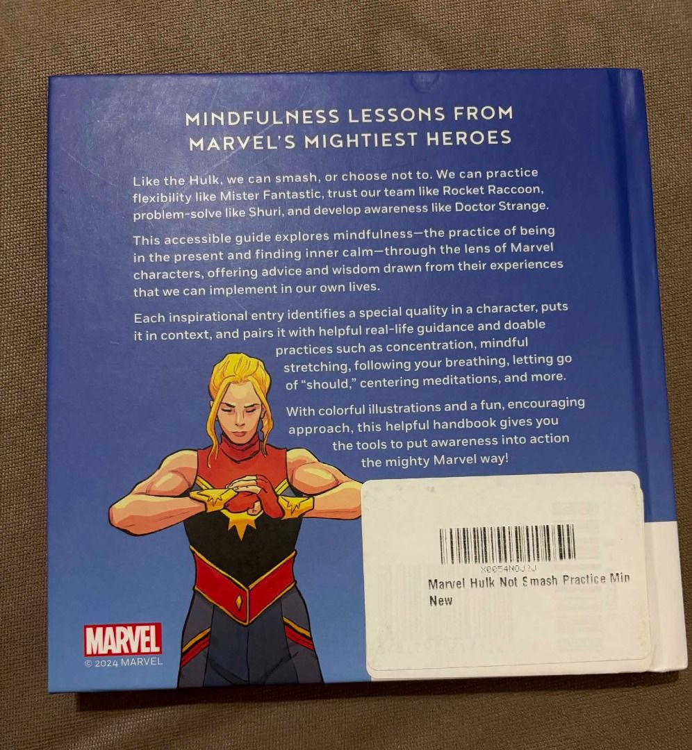 Marvel Hulk Not Smash Practice Mindfulness the Mighty Marvel Way Book (Category: Comics & Manga) located in Carmona. Submitted by gmc123 (Listing ID 1467865228, Image 3). Description: - Discover mindfulness through your favorite Marvel heroes like Hulk, Mr. Fantastic, Shuri, and Doctor Strange. - Learn practical mindfulness techniques and breathing exercises. - Engaging for both kids and adults who are Marvel fans. - Features colorful and fun ill