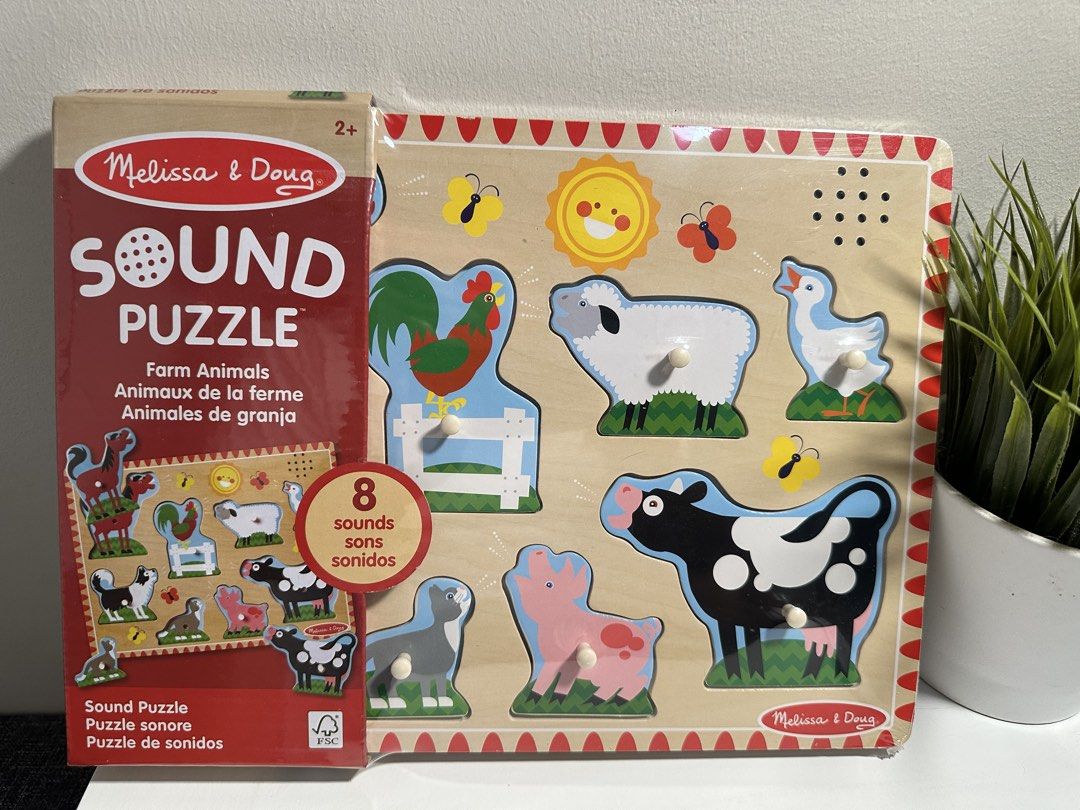 Melissa & Doug Farm Animals Sound Puzzle (Category: Educational & Learning Toys) located in Cabanatuan. Submitted by s.kit.27 (Listing ID 1468025902, Image 1). Description: - Brand: Melissa & Doug - Item: Farm Animals Sound Puzzle - Condition: Brand new in original box, still wrapped in plastic - Features: 8 wooden pieces with easy-to-grip pegs that play realistic animal sounds when lifted and replaced - Age Recommendation: 2 years and up - Batte