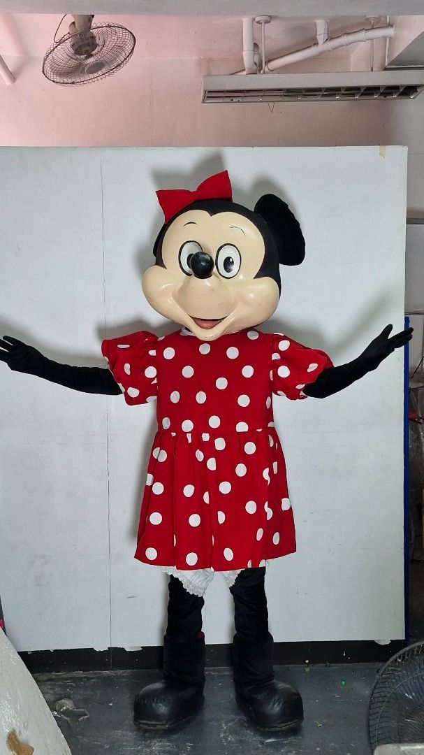 Minnie Mouse Mascot Costume Full Set (Category: Babies & Kids Fashion) located in Caloocan City. Submitted by rarewater_09c3f4 (Listing ID 1467888762, Image 2). Description: - Full Minnie Mouse mascot suit perfect for parties, promotions, and stage performances - Outfit includes: red polka dot dress with puffy sleeves and white petticoat - Large character head featuring black ears, red hair bow, white face, and big expressive eyes - Complete set 