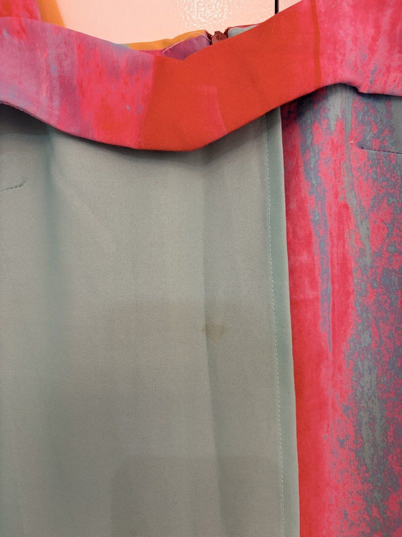 Minor Miracles Color Block Midi Dress (Category: Dresses) located in Quezon City. Submitted by prelovedbynxkole (Listing ID 1467880370, Image 3). Description: - Brand: Minor Miracles - Style: Sleeveless midi dress with bold striped graphic pattern in turquoise, pink, and orange - Fit/Size: UK 8, US 4, EU 36 - Design details: Square neckline, wide straps, back zip closure, mid-calf length - Material: 100% polyester (Designed in Singapore, Made in 