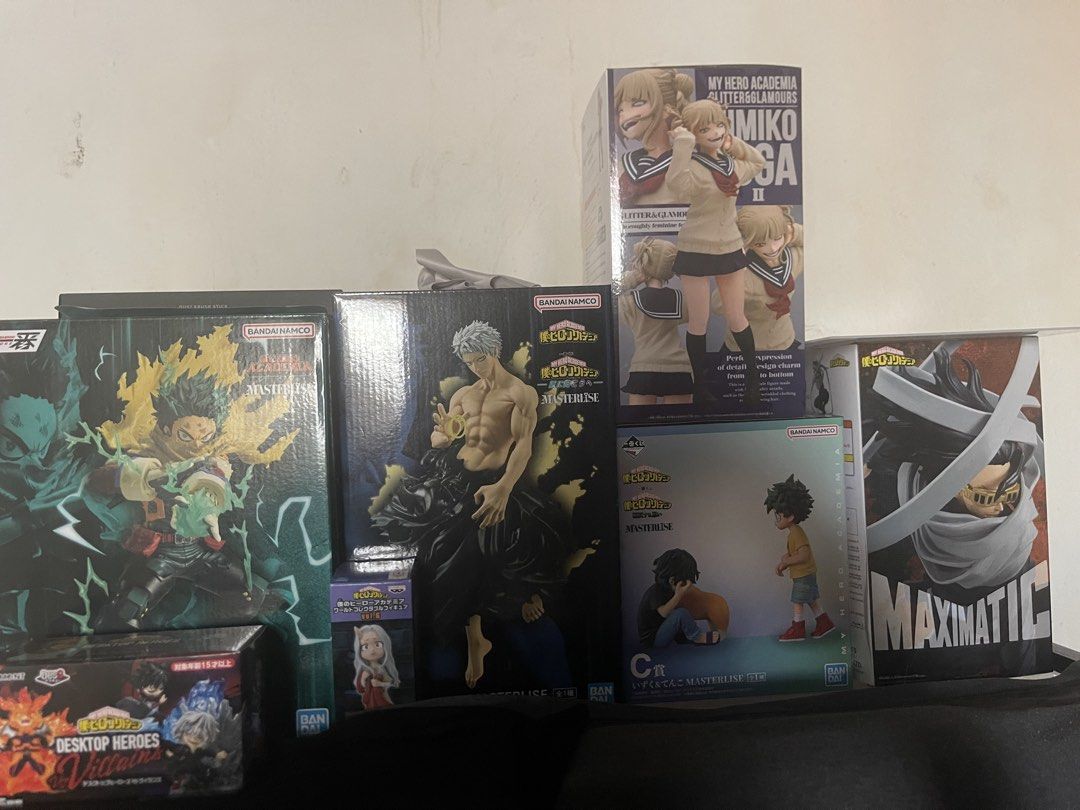 MY HERO ACADEMIA FIGURES (Category: Action & Battle Toys) located in Manila. Submitted by lalalalaa23 (Listing ID 1467903074, Image 1). Description: ALL BIB MINT CONDITION MASTERLISE “Further Beyond” All For One - 4500 MASTERLISE “Further Beyond” Izuku Midoriya - 10000 MASTERLISE “Conflicting Feelings” Izuku Midoriya & Tenko Shimura - 4500 MAXIMATIC Eraser Head - 850 Glitters & Glamour Toga Himiko - 850 Go Beyond Panel - 350 Manga Volume 25 (SEAL