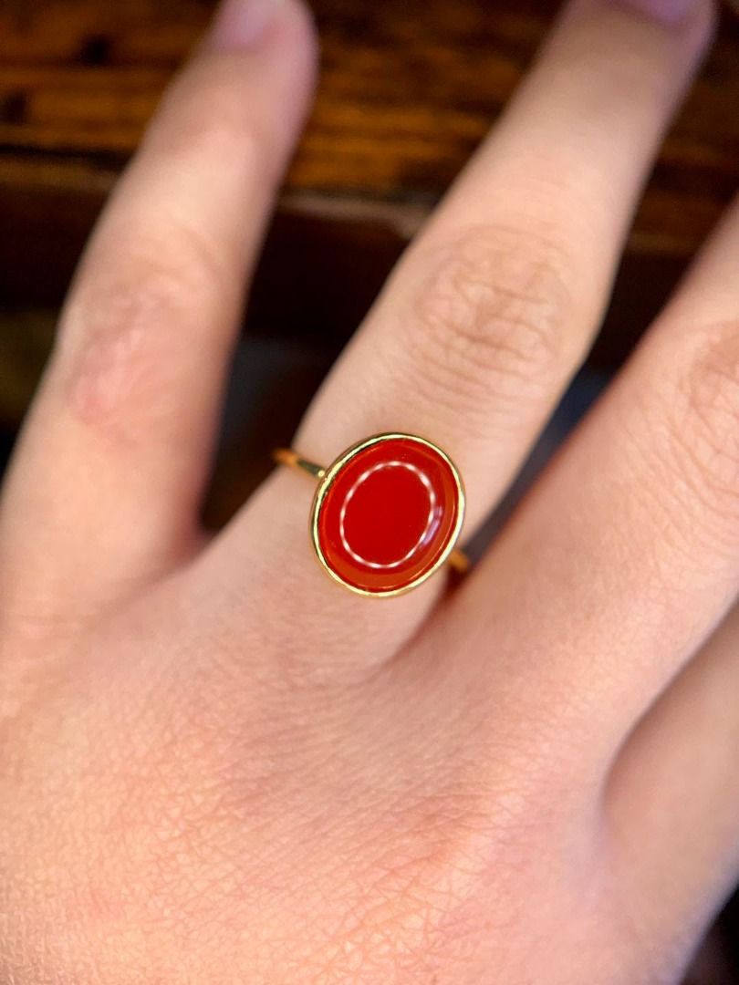 NATURAL CARNELIAN IN BEZEL SETTING (Category: Rings) located in Baguio. Submitted by asna_taku (Listing ID 1467892626, Image 1). Description: 🧡 NATURAL CARNELIAN IN BEZEL SETTING 🧡 Bnew • Silver Plated in Gold • Sizes 5, 6, 8, 9 & 10 That rich, glowing natural carnelian color. ✨ Simple, polished, and effortlessly elegant. Set in a clean bezel design, this is the kind of ring that looks beautiful worn alone or stacked—a timeless pop of warm oran