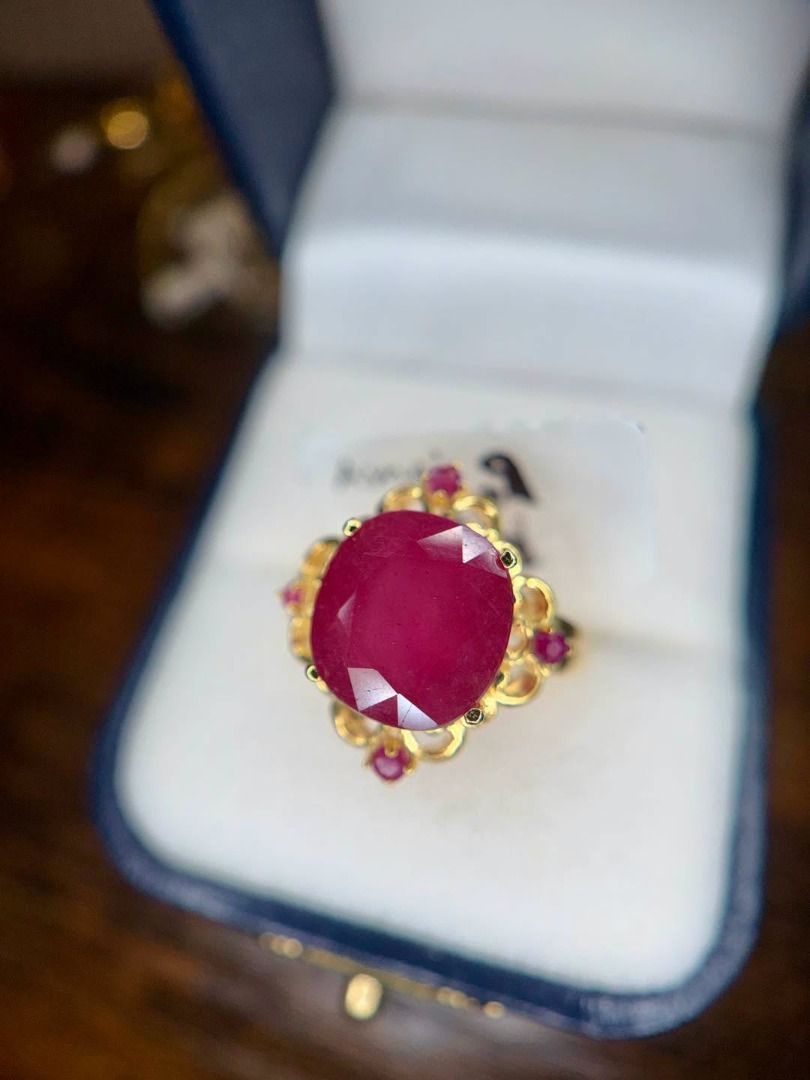 NATURAL RUBY IN GOLD-PLATED SILVER (Category: Rings) located in Baguio. Submitted by asna_taku (Listing ID 1467907562, Image 3). Description: ❤️ NATURAL RUBY IN GOLD-PLATED SILVER A bold ruby statement with that rich, luxurious red that instantly catches the eye. ❤️✨ Featuring a beautifully faceted Natural Ruby centerpiece, framed by an intricate vintage-inspired gold-toned setting with delicate ruby accents. Elegant, feminine, and made to stand 