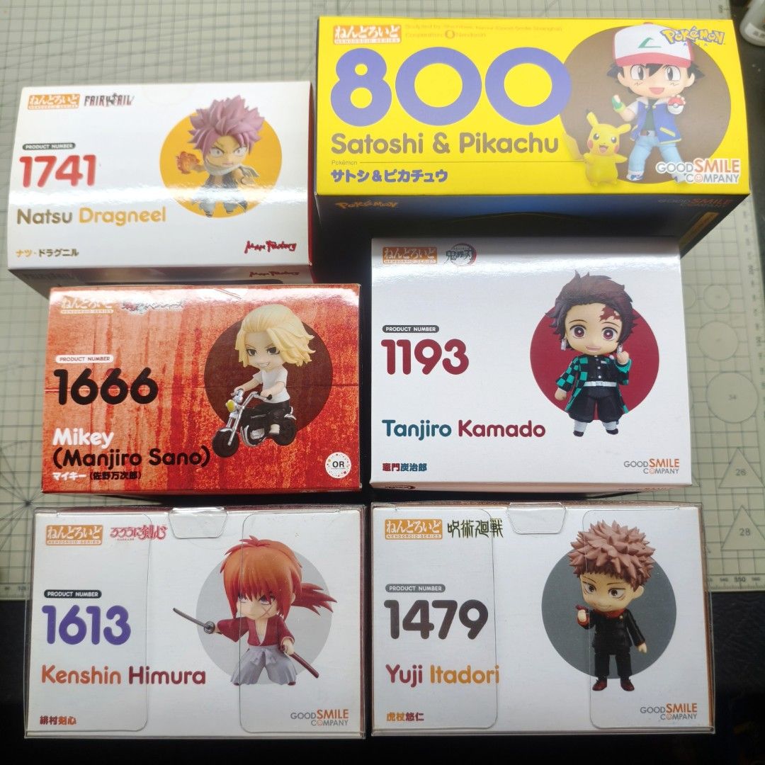 Nendoroid Anime Protagonist Set (Category: Figurines & Statues) located in Manila. Submitted by egcollectibles (Listing ID 1468048372, Image 1). Description: For Sale: Good Smile Company Nendoroids (Anime Protagonist Set) All MISB: Tanjiro Kamado from Demon Slayer Yuji Itadori from Jujutsu Kaisen Kenshin Himura from Samurai X Mikey (Manjiro) from Tokyo Revengers Natsu Dragneel from Fairytail BIB: Ash/Satoshi and Pikachu from Pokemon -Missing Righ