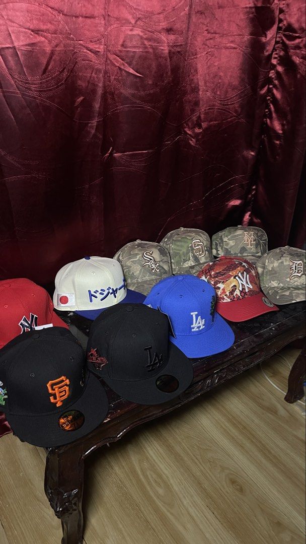 New Era 59FIFTY MLB Fitted Caps Collection (Category: Caps & Hats) located in Manila. Submitted by marklawren49186 (Listing ID 1468038895, Image 1). Description: Closed Caps - 400 Real tree Snapback - 450 Yankees Snapback - 350 .
