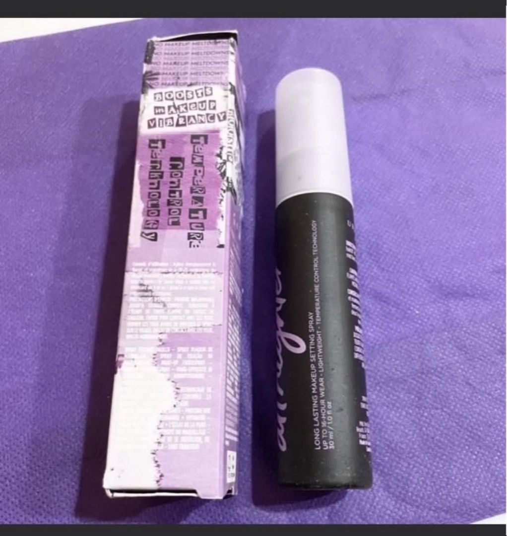 NEW Urban Decay All Nighter Setting Spray 30ml (Category: Makeup) located in Pasig City. Submitted by deluxuryshop (Listing ID 1468052274, Image 2). Description: - Brand: Urban Decay All Nighter Long Lasting Makeup Setting Spray - Size: Travel size, 30ml / 1.0 fl oz - Wear: Up to 16-hour wear with lightweight formula - Technology: Features temperature control technology to keep makeup fresh.