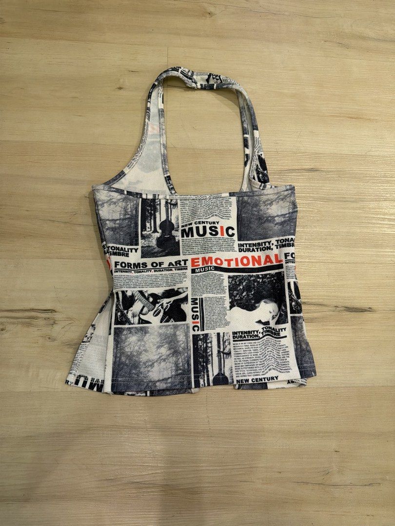Newspaper Print Halter Top Tie Front (Category: Sleeveless) located in Manila. Submitted by _____car0usell (Listing ID 1467956938, Image 3). Description: .