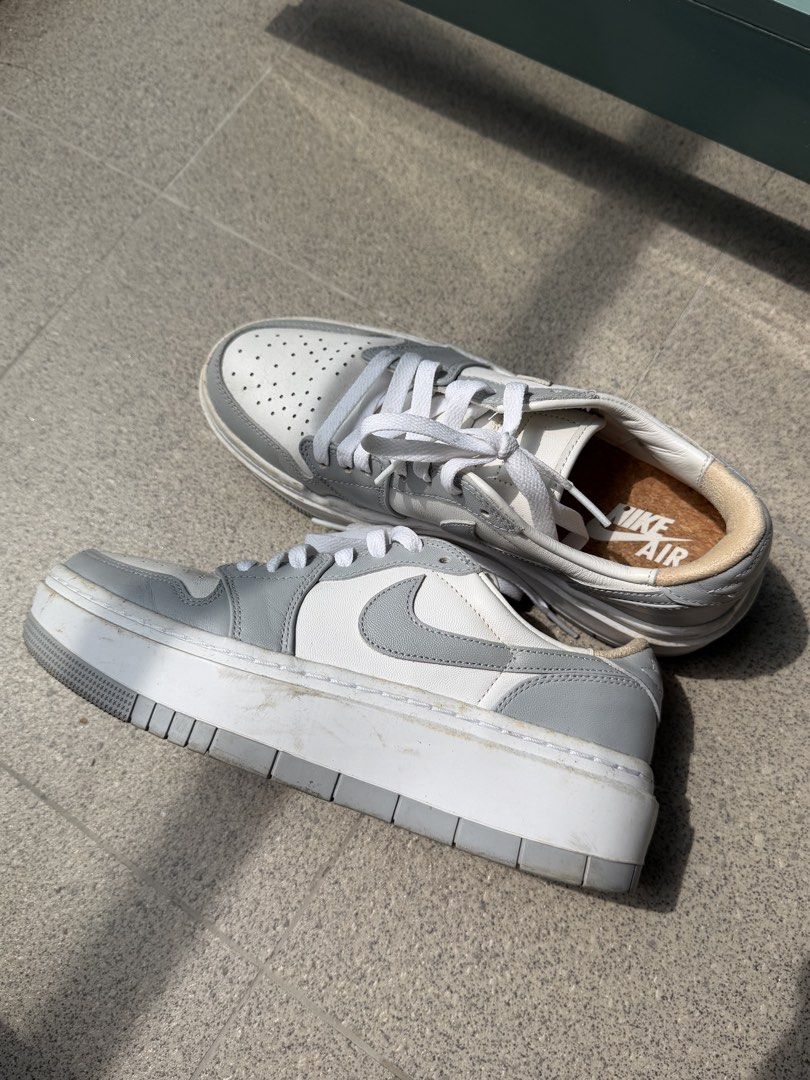 Nike Air Jordan 1 Elevate Wolf Grey (Category: Sneakers) located in Manila. Submitted by carla.declutters (Listing ID 1467876135, Image 1). Description: - Brand: Nike Air Jordan 1 Elevate Low - Size: US 8.5 | UK 6 | EUR 40 - Condition: Pre-loved condition with scuffs along the rubber midsole from regular wear -Issues: No box, needs cleaning - Authentic - RFS: Decluttering.