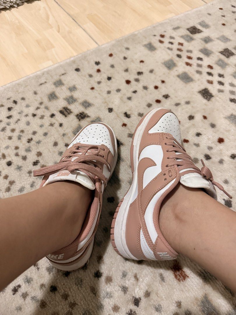 Nike Dunk Low Rose Whisper DD1503-118 (Category: Sneakers) located in Mandaluyong City. Submitted by riz_040521 (Listing ID 1467864277, Image 1). Description: - Item: Nike Dunk Low - Colorway: Rose Whisper (White leather base with dusty pink overlays, laces, and inner lining) - Size: US 6 / EUR 36.5 - Condition: Worn a few times, minimal crease on the toe box, soles still clean - Authenticity: Verified via size tag - No box - ORIGINAL BOUGHT IN J
