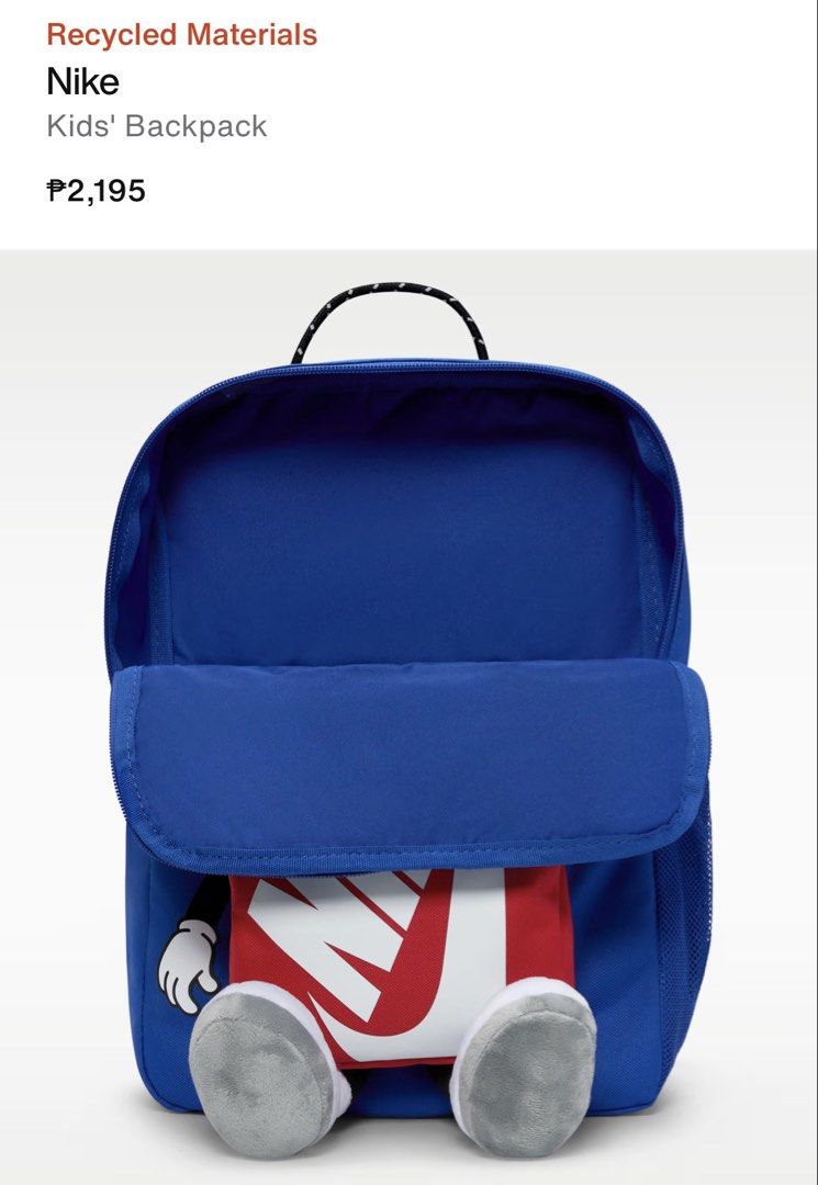 Nike Older Kids' Backpack (13L) - Game Royal (Category: Babies & Kids Fashion) located in Makati City. Submitted by blissfulmom09 (Listing ID 1467872095, Image 2). Description: FREE SHIPPING NATIONWIDE VIA J&T! Original price: 2195.00 Selling for only: 1100.00 Brand New / Sealed with tag RFS: Business - gift shop 100% authentic purchased from Store **Money Back GUARANTEED** SDD - Lalamove / Grab LBC / JRS / J&T.