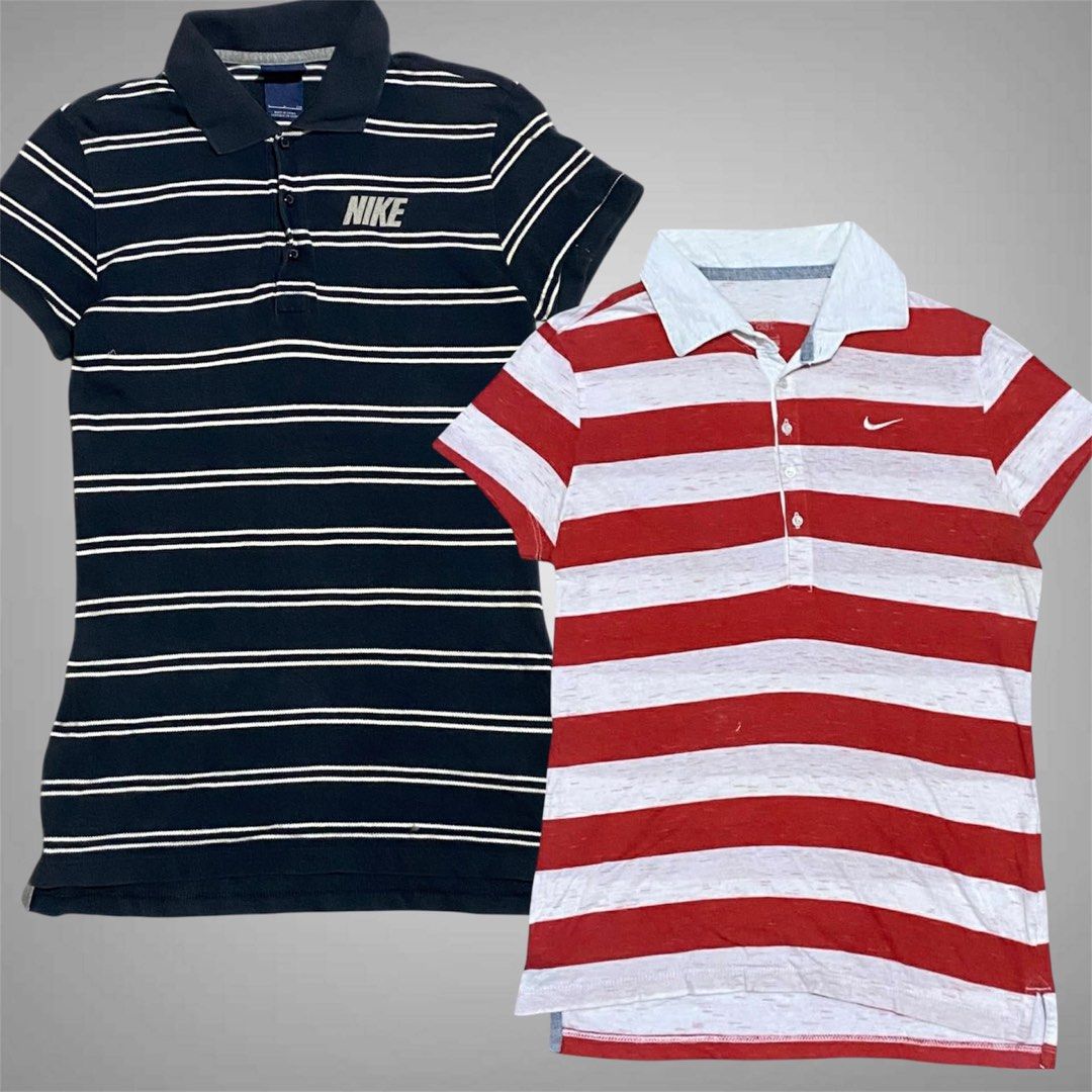 Nike Polo Aspack (Category: Shirts) located in Mabalacat. Submitted by stellargarments (Listing ID 1467902680, Image 1). Description: navy blue & white L : 26.5 W : 16 Condition 8.5/10 mismong tela yung logo knitted cotton vibe minimal white line sa collar white & red L : 26 W : 17 Condition : 9/10 burda swoosh complete all buttons & tags need wash white part only.