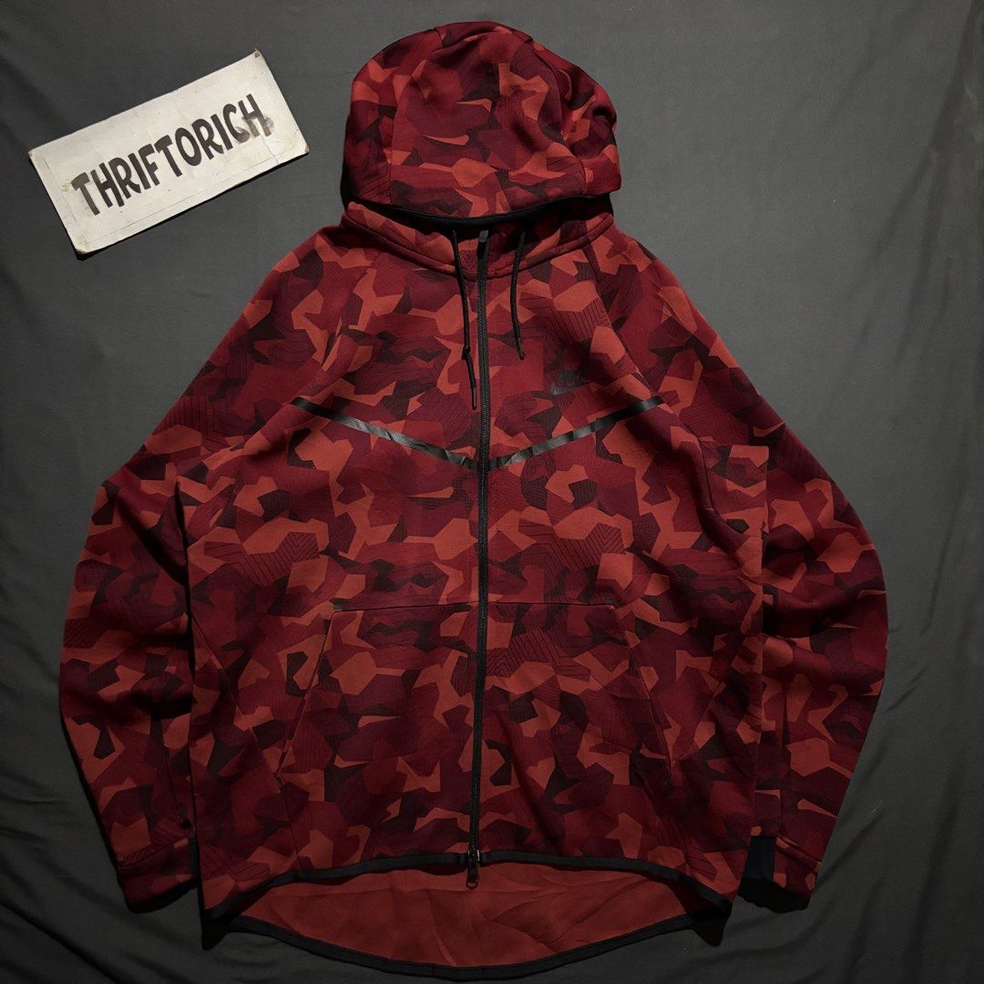NIKE RED CAMO TECHFLEECE HOODIE (Category: Hoodies) located in Taytay. Submitted by dwinsapparel (Listing ID 1467935613, Image 1). Description: NIKE RED CAMO TECHFLEECE HOODIE W- 24.5 L-FRONT 26 L BACK 30 EXCELLENT CONDITION NEED WASH COMPLETE TAGS.