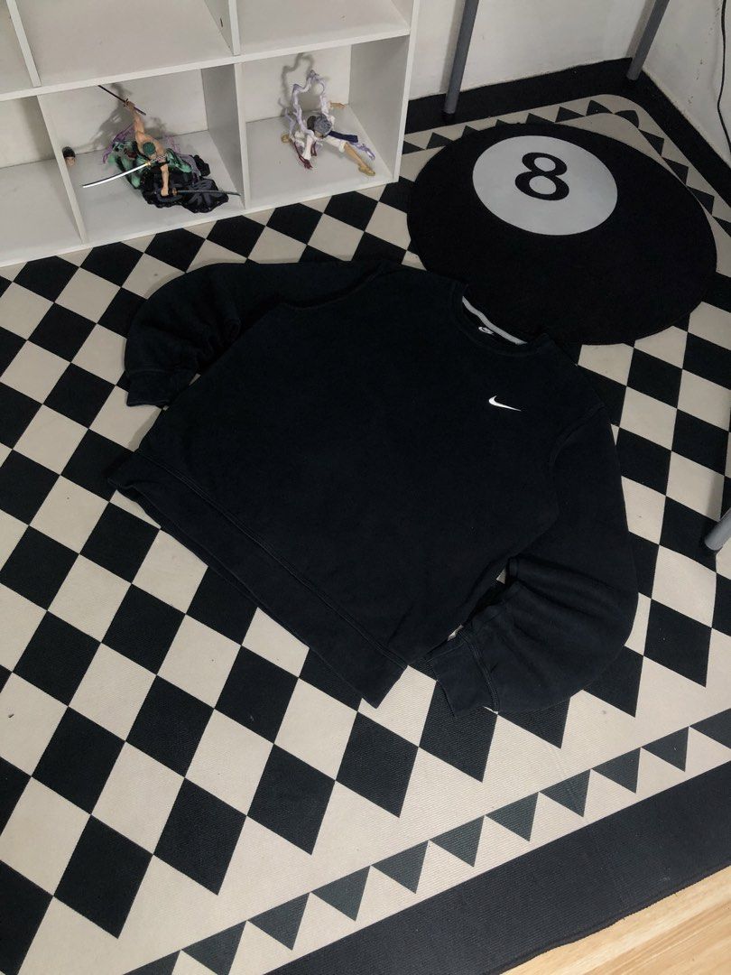 Nike Sweatshirt Black Size Large. Dimes: 24X26.5 (Category: Coats, Jackets and Outerwear) located in Manila. Submitted by ejaay_2012 (Listing ID 1467937085, Image 2). Description: - Brand: Nike - Item: Crewneck Sweatshirt - Color: Black with white embroidered swoosh logo - Size: Large (L) - Material: 80% Cotton, 20% Polyester blend (Made in Cambodia) - Details: Ribbed collar, cuffs, and hem with a contrasting grey inner neckline.