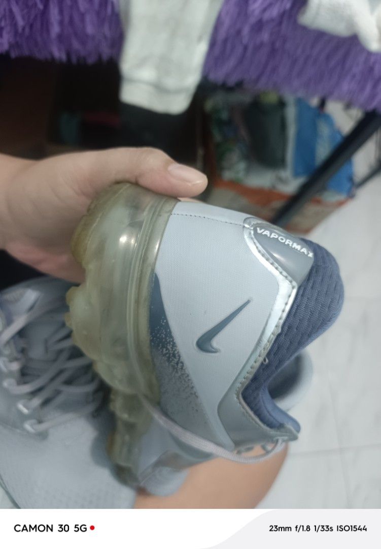 Nike VaporMax Light Blue Size 6.5Y 39 (Category: Sneakers) located in Manila. Submitted by cleverearth.ed94b6 (Listing ID 1467997022, Image 2). Description: - Brand: Nike VaporMax - Color: Light Blue and Grey - Size: US 6.5Y | UK 6 | EUR 39 | 24.5 cm - Condition: Clean inside and out, well-maintained - Material/Design: Breathable mesh upper with signature side Swoosh and VaporMax heel tab - Sole: Translucent air cushion sole for ultimate daily co