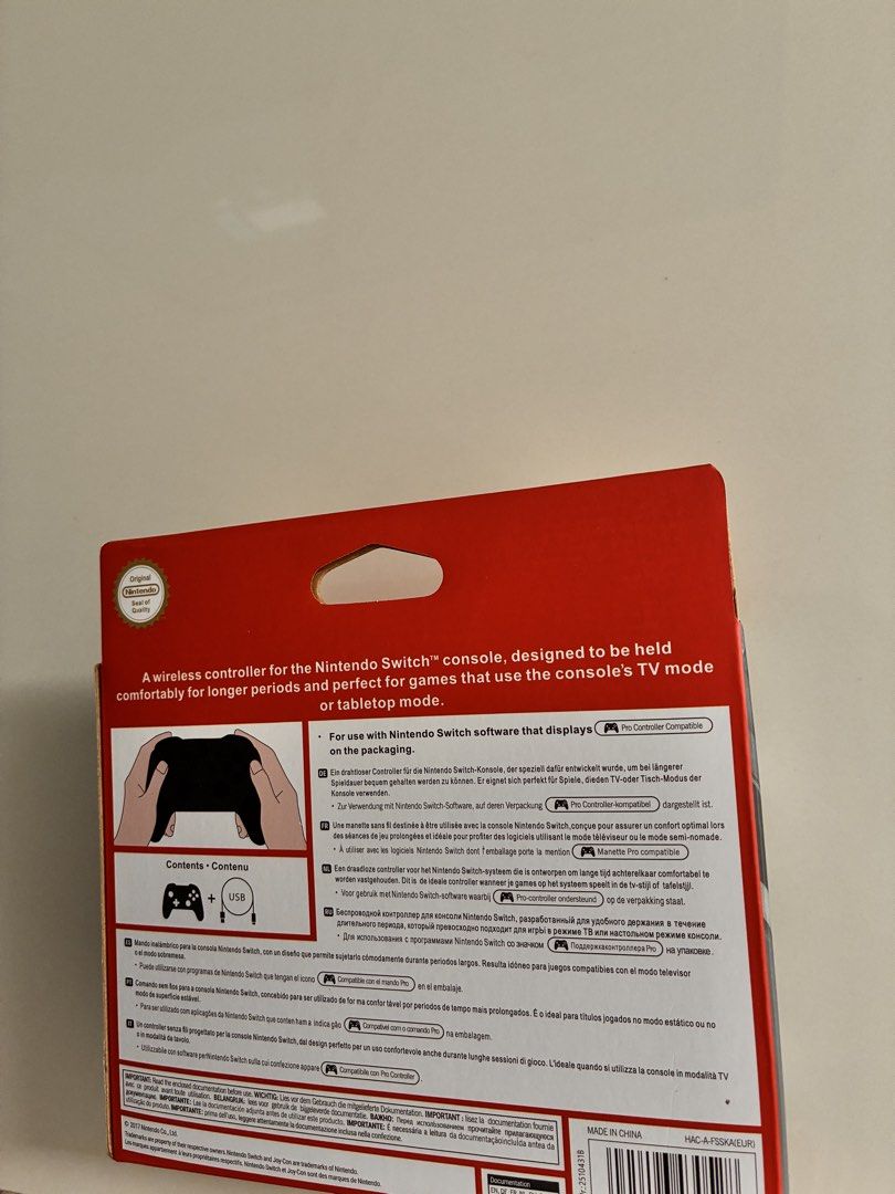 Nintendo Switch Pro Controller (Category: Controllers) located in Singapore. Submitted by chineseisnotmyforte (Listing ID 1467903340, Image 2). Description: - Official Nintendo Switch Wireless Pro Controller - Brand new in box, opened once to check but never used - Ideal for gamers who want more than joycons provide - Includes charging cable.