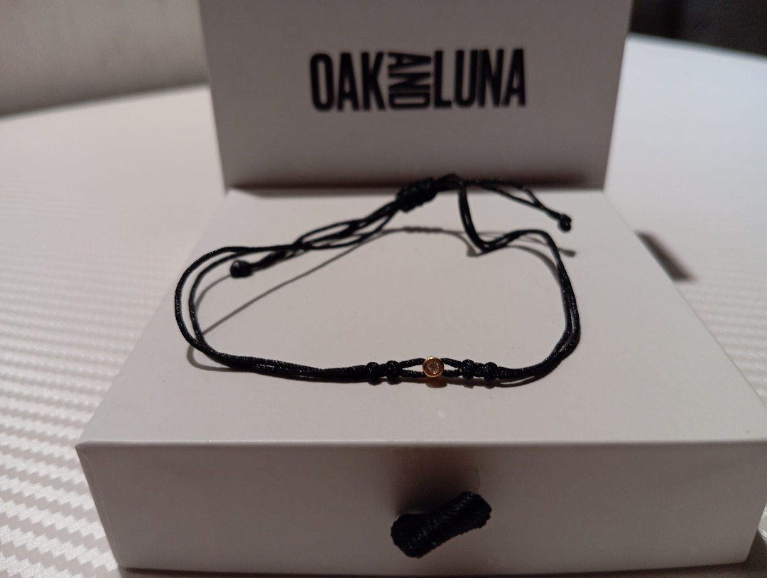 Oak and Luna | Black String Bracelet with Diamond - 14K Solid Gold ...