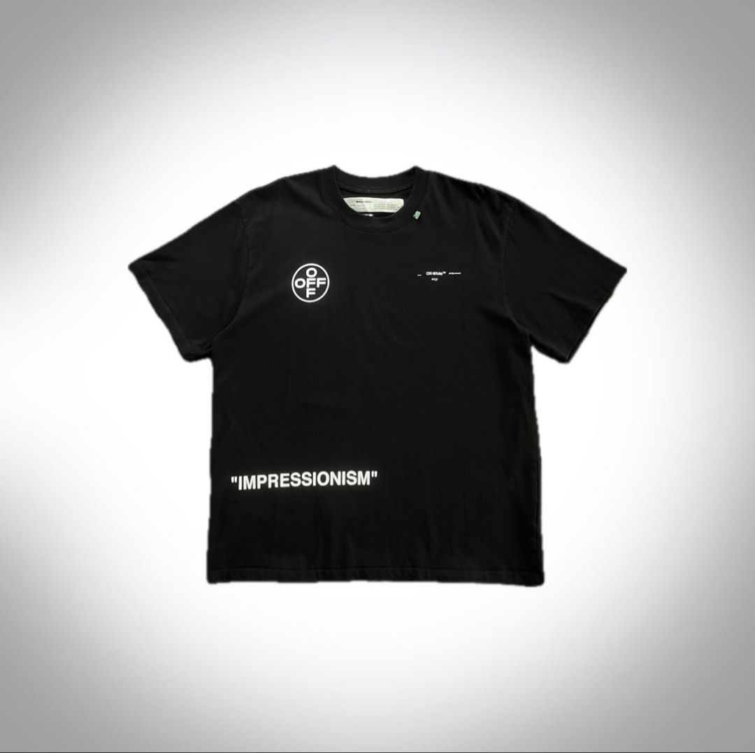 Off-White Impressionism '99 Arrow Black T-Shirt (Category: Tshirts & Polo Shirts ) located in Manila. Submitted by thrifted4life (Listing ID 1467983615, Image 1). Description: Off-White c/o Virgil Abloh SS19 Size M - W:22.5 L:28 Like new 10/10 No flaws 📥.