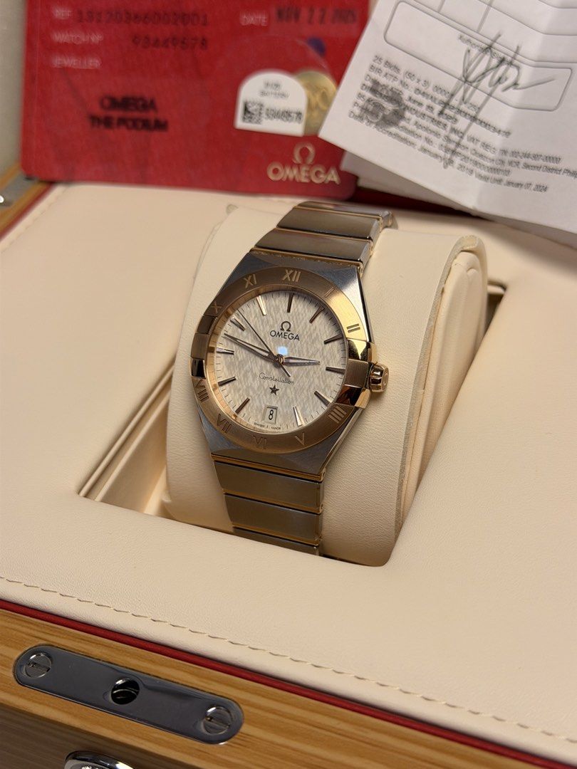 Omega Constellation (Category: Women's Watches) located in Quezon City. Submitted by LuxPieces (Listing ID 1468050654, Image 2). Description: Omega Constellation Silver Dial Size 36mm Ref. 131.20.36.60.02.001 Year 2025 Steel - Sedna Gold (red/rose gold) Almost Bnew (Very pristine condition) Full set with receipt (357k SRP) 260k only .