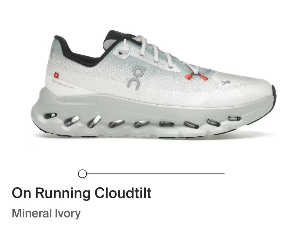 On Running Cloudtilt Mineral Ivory (Category: Sneakers) located in Manila. Submitted by mariarezap86451 (Listing ID 1467875337, Image 1). Description: - Brand/Model: On Running Cloudtilt - Colorway: Mineral Ivory with black collar, white laces, and subtle orange accents - Key Features: Super comfortable cushioning, distinctive hollow pods on midsole, breathable mesh upper, Swiss engineering detail on the side - Condition: Great daily walking or r