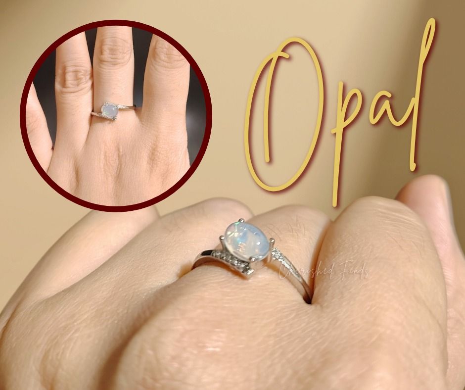 Opal Ring with Accent Stones [October Birth stone] (Category: Rings) located in Caloocan City. Submitted by cherishedfinds (Listing ID 1466883571, Image 1). Description: - Real opal (bluish green flash) - Titanium steel setting - Spent 500, get a freebie 🎁 You may add items from my other listings 💯.