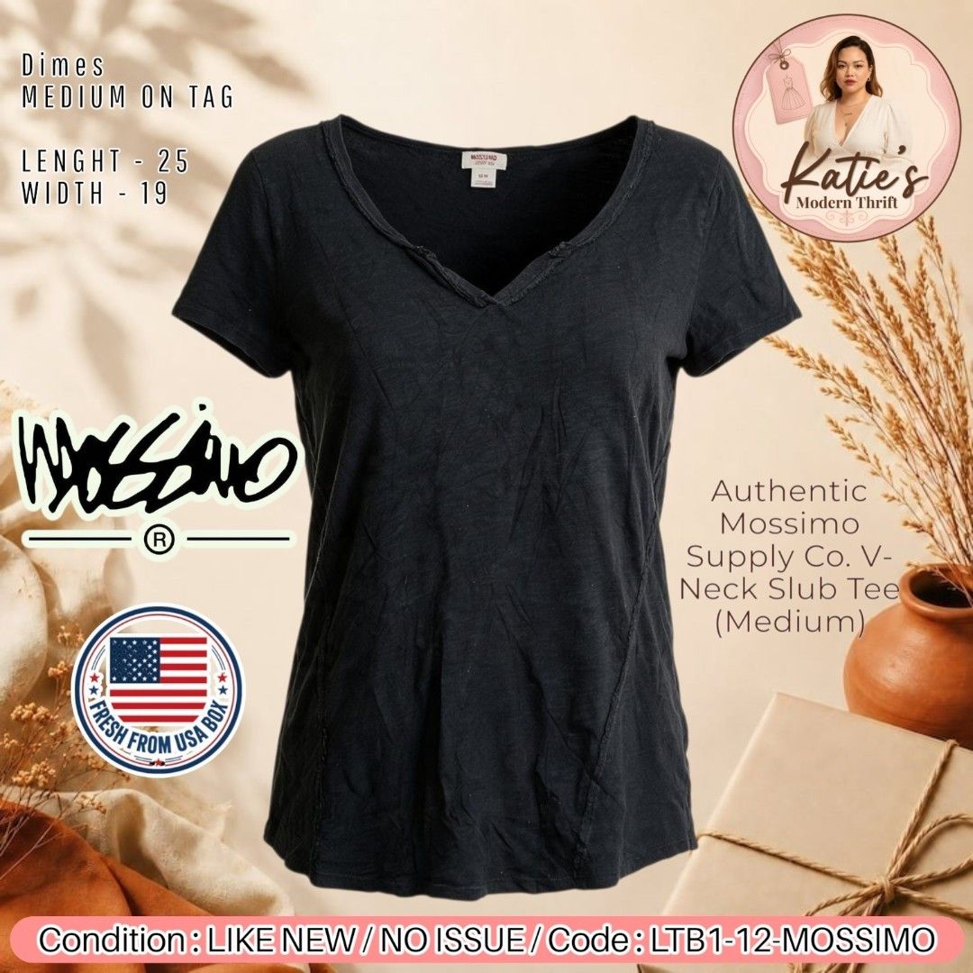 ORIGINAL Mossimo V-Neck Slub Tee - MOSSIMO TOP (Category: Shirts) located in Morong. Submitted by katiesmodernthrift (Listing ID 1467838879, Image 1). Description: [LIKE NEW] Authentic Mossimo Supply Co. V-Neck Slub Tee (Medium) Description: ✨ Excellent condition, zero flaws! No stains, no holes, and the color is still rich (not faded). This is an authentic basic tee from the Mossimo Supply Co. (US Target Line). Features a flattering V-neck cut a