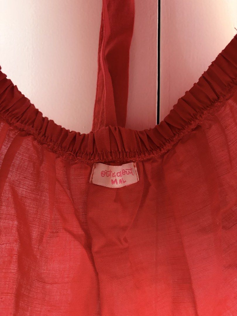 Out & About MNL Red Linen Halter Top (Category: Sleeveless) located in Quezon City. Submitted by prelovedbynxkole (Listing ID 1467884871, Image 2). Description: - Brand: Out & About MNL - Color: Bright red - Style: Halter top with adjustable back-of-neck ties and slightly curved hem - Material: Lightweight fabric - Condition: Worn once, washed, and ready to wear - Perfect for adding a pop of color to daytime outfits ALL CLOTHES NEED TO BE WASHED 