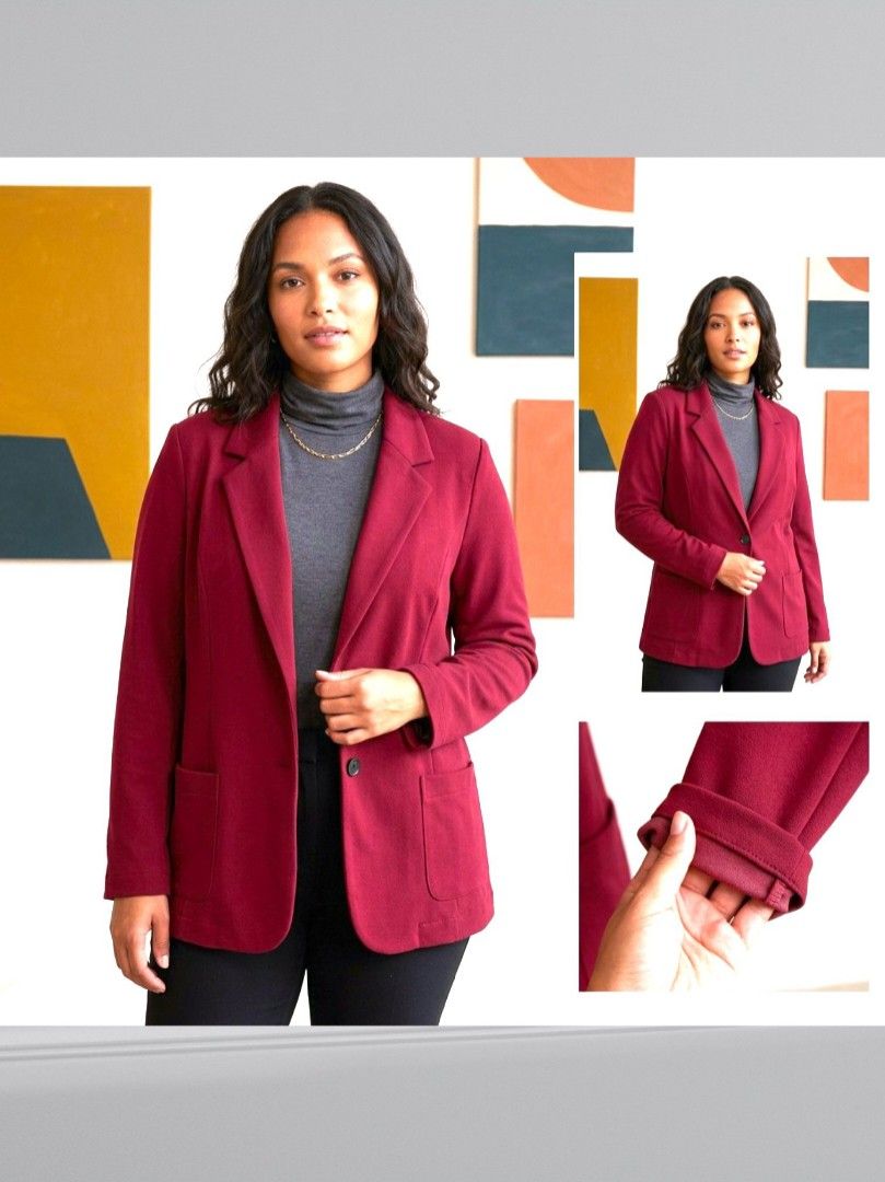 Oversized DEVON Wine Red Textured Blazer Jacket Single Button L to XL (Category: Coats, Jackets and Outerwear) located in Bacoor. Submitted by aithriftcloset (Listing ID 1464732686, Image 1). Description: Code: Simple Yet Elegant 📢Please Note: The exact color may vary slightly due to camera lighting. Photos don't do it full justice—the texture and quality of this blazer are even more beautiful in person! 👌🏆Oversized Wine Red Textured Blazer Ja