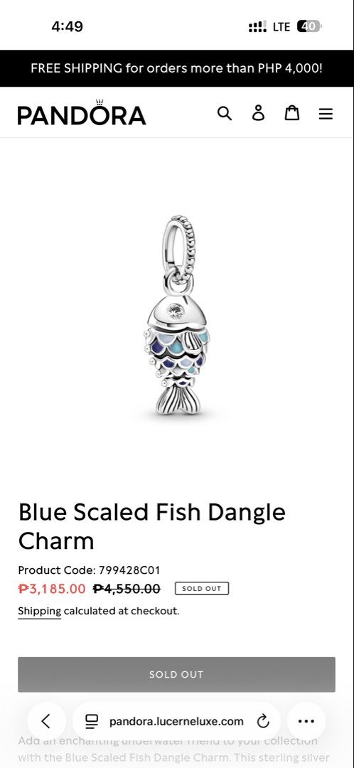Pandora Charms (Price indicated on the caption) (Category: Charms) located in Manila. Submitted by thekcollection (Listing ID 1468014861, Image 2). Description: AUTHENTIC PRELOVED PANDORA! 🛍️🛒 PTPA PO Pink retired murano charm - with signs of usage - 1250 Light blue -like new- 1450 Evil eye pink retired murano - minor signs of use - 1450 Fish charm - like new - 1900 Scooter - like new - 2500 No inclusions! All preloved. 100% money back if prove