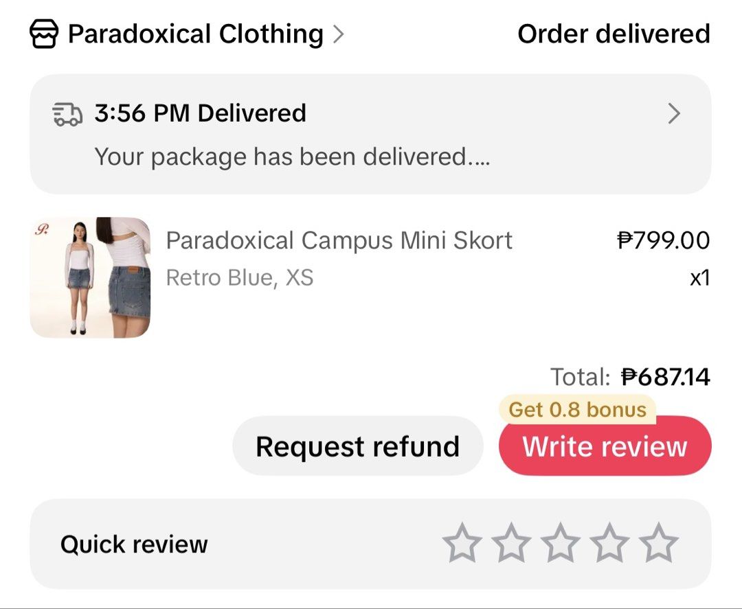 Paradoxical Campus Mini Skort (Category: Skirts) located in Manila. Submitted by urpradabae (Listing ID 1467845364, Image 2). Description: Bought it for 687. Their orig price is 799. RFS: Not kasya on me :(.