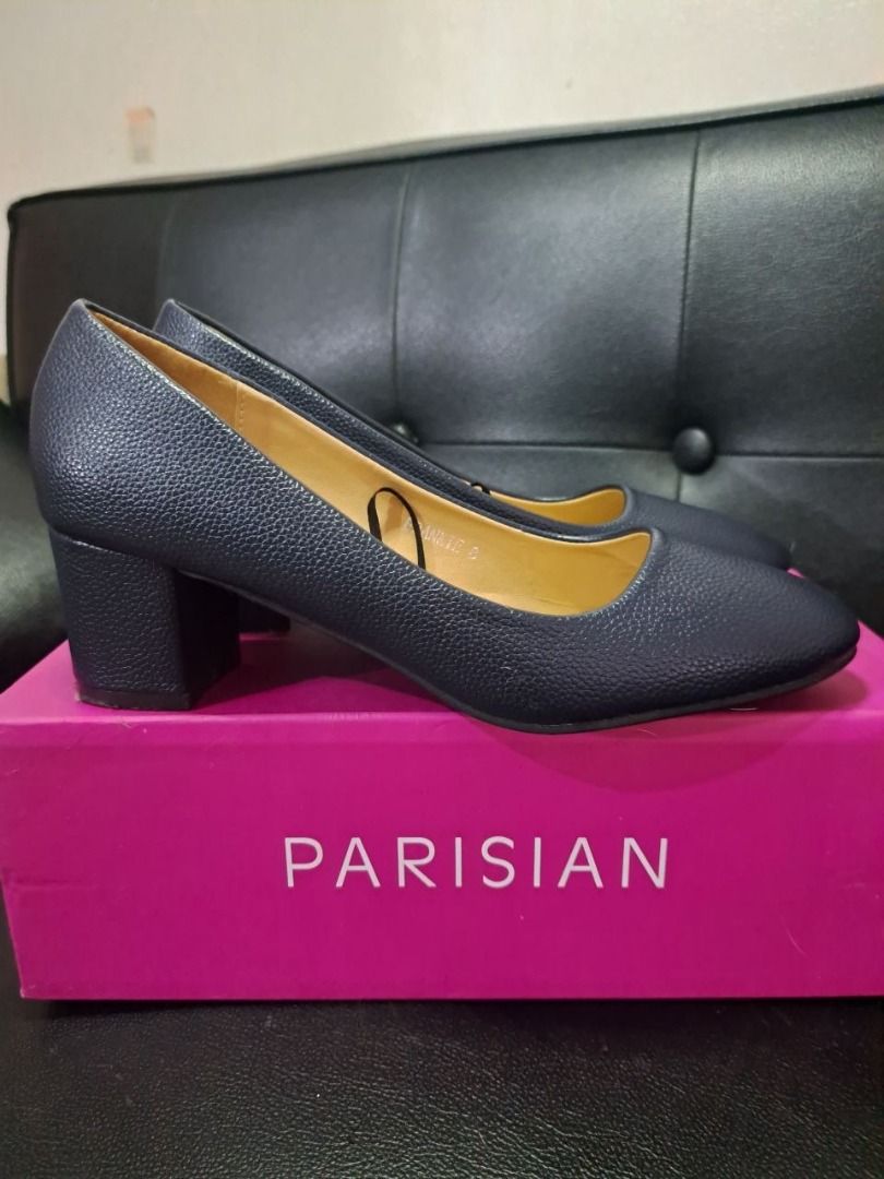 Parisian Navy Blue Block Heels (Category: Heels) located in Caloocan City. Submitted by marla_g122 (Listing ID 1468058288, Image 1). Description: - Brand: Parisian - Color: Navy blue - Material: Textured faux leather with rounded toes - Heel Type: Comfortable chunky heel for easy walking - Condition: Clean insoles and solid outsoles - Inclusions: Comes with original bright pink shoebox ✨ Original Price: ₱900 ✨ Selling Price: ₱500 ✨ Bought: Last y
