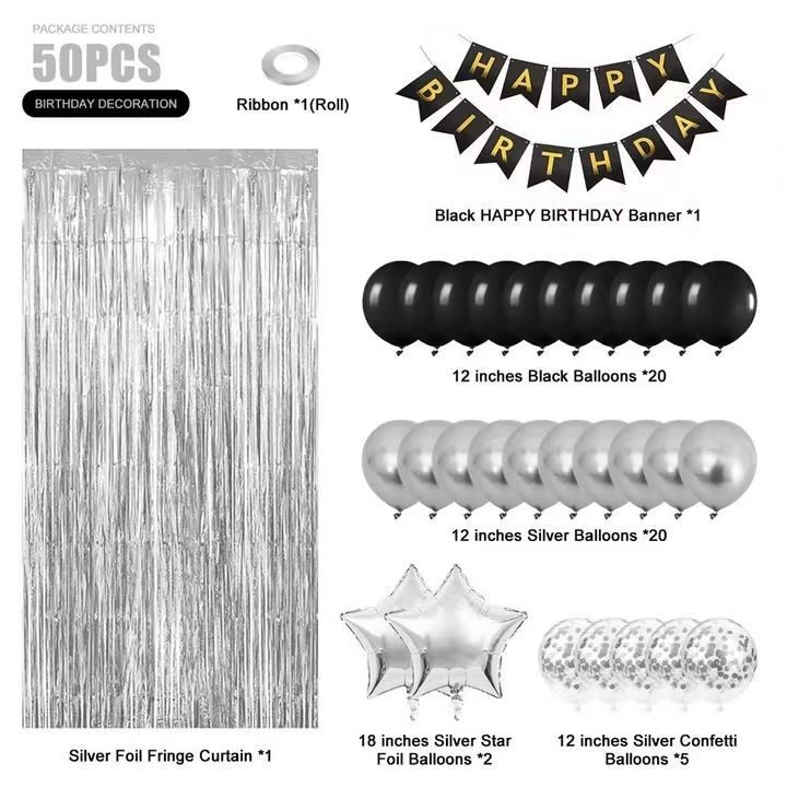 Party Needs Set | Birthday Bundle (Category: Other Home Decor) located in Cavite. Submitted by eshla_1986. (Listing ID 1467915756, Image 3). Description: 🎈 Party Decor Bundle Set Ano ang laman: ❤️1 pc Happy Birthday Banner ❤️40 pcs rubber latex balloons #10 ❤️2pcs star foil balloons 18 ❤️1pc Balloon roll string 5m long ❤️1pc 2m long foil curtains fringe ❤️5pcs confetti balloon #12 ✔️ Madaling buuin, hindi kailangan ng espesyal na kagamitan ✔️ Ma