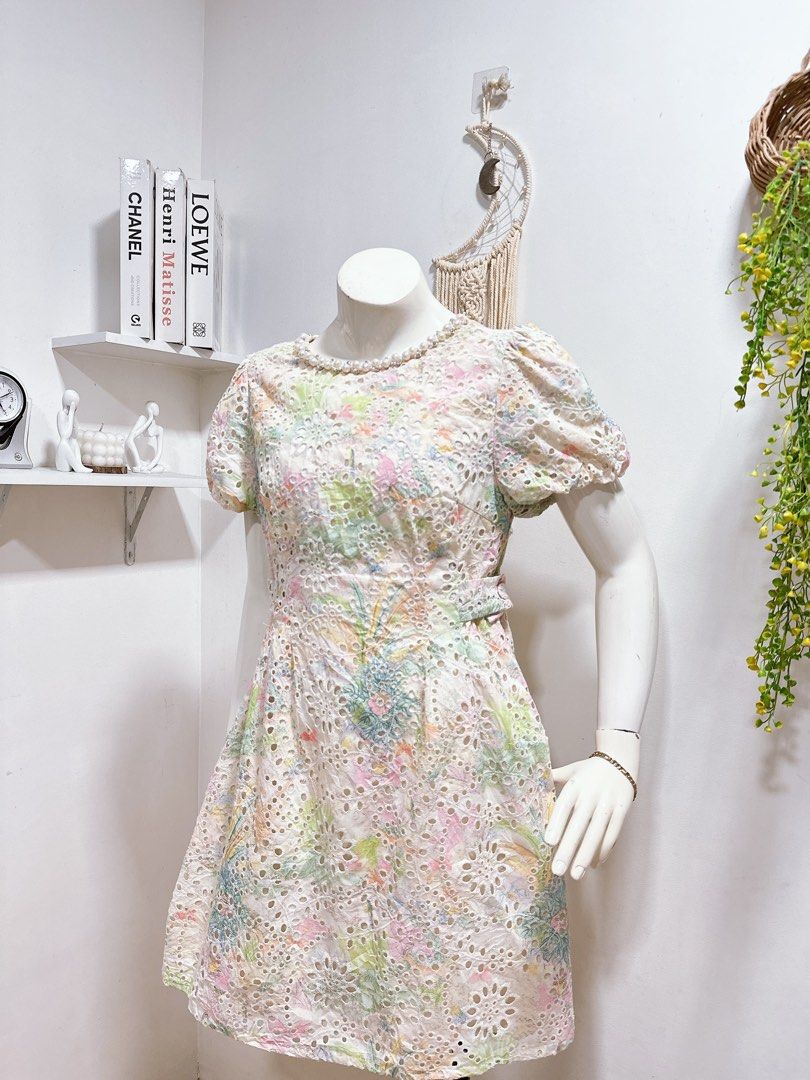 Pastel Multicolored Eyelet Dress HB1 (Category: Dresses) located in Manila. Submitted by chloereicapsule (Listing ID 1468045726, Image 1). Description: S-M size, cotton full eyelet fabric, with inner lining, zipper back, puff garterize sleeves, pm for other inquiries .