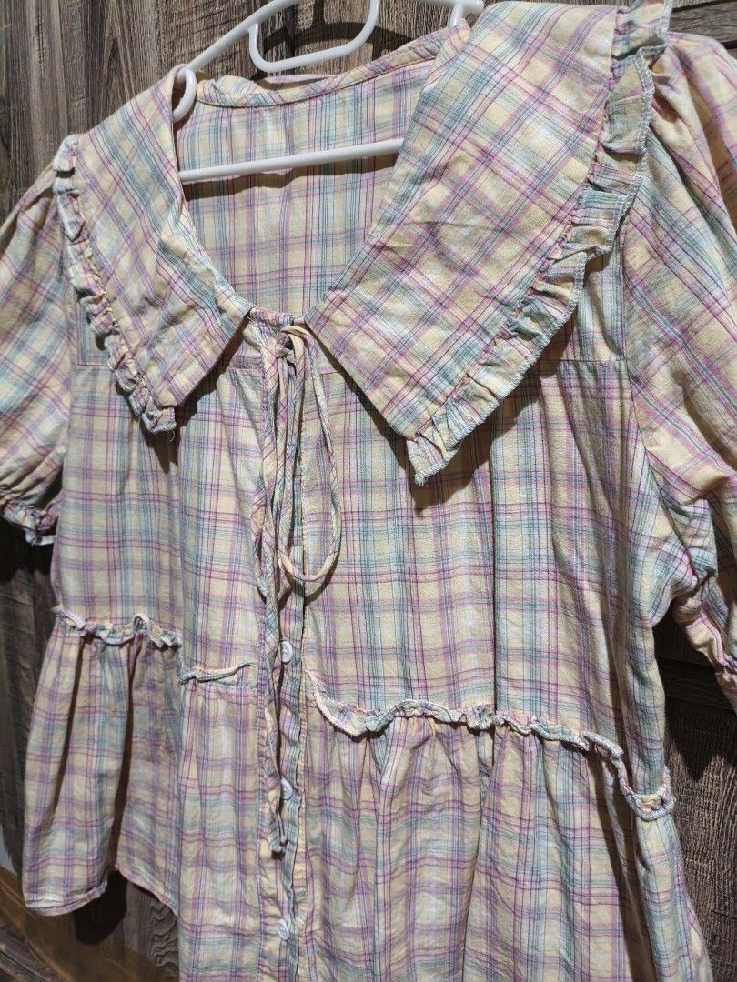 Pastel Plaid Ruffle Collar Blouse (Category: Blouses) located in Manila. Submitted by vivi.goodies (Listing ID 1468028768, Image 2). Description: .