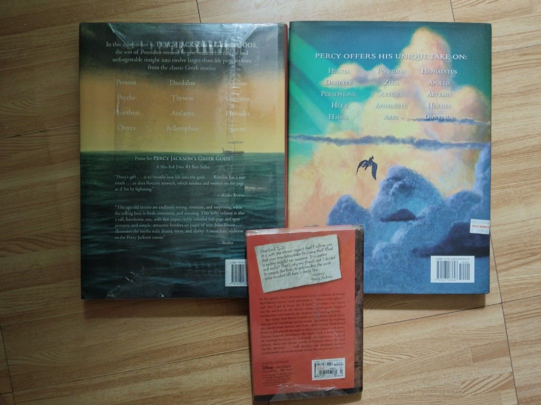 PERCY JACKSON BUNDLE (Category: Storybooks) located in Manila. Submitted by notsoraven (Listing ID 1467941351, Image 2). Description: FOR SALE !!! PERCY JACKSON BUNDLE FOR 2,000 (Will include sealed books as freebies) PJO GREEK GODS (UNSEALED, HARDBOUND) PJO GREEK HEROES (SEALED, HARDBOUND) CAMP HALF-BLOOD CONFIDENTIAL (SEALED, HARDBOUND) MOP : GCASH MOD : LALAMOVE LOCATION : BINONDO, MANILA DM if interested. Thank you..