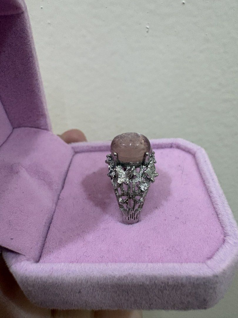 Pink Crystal Ring with Butterfly Band Titanium base (Category: Rings) located in Manila. Submitted by alyannaros79007 (Listing ID 1467982620, Image 2). Description: - Elegant pink crystal stone set on top - Intricate butterfly band design with sparkling accents - Durable and sturdy titanium base for daily wear - Adjustable band style for a comfortable fit - Perfect accessory for daily use or special occasions.