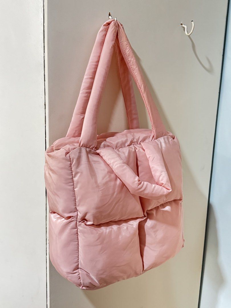 Pink Puffer Tote Bag (Category: Tote Bags) located in Santa Rosa. Submitted by yagamibunny (Listing ID 1467875111, Image 1). Description: -Minimal flaw: small holes on strap from pin badge puncture -Clean interior and exterior .