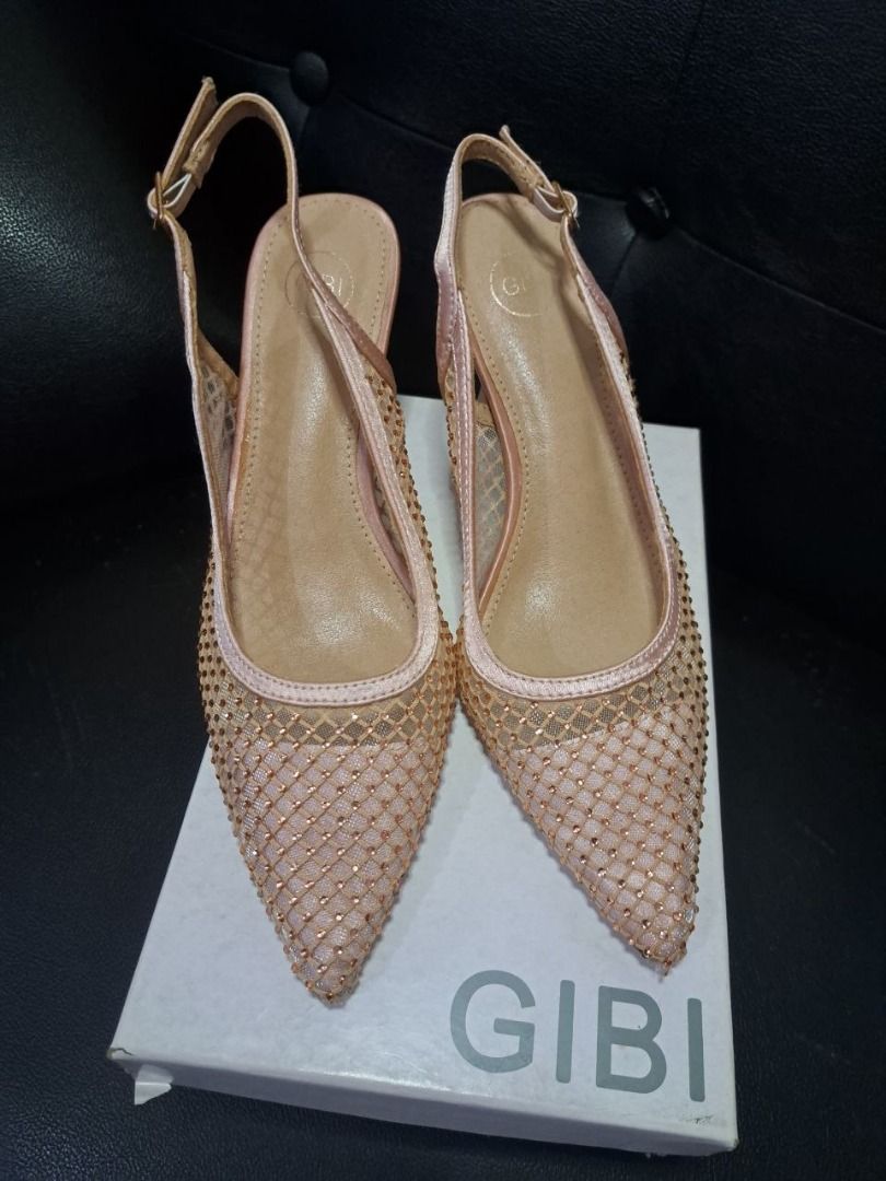 Pink rhinestone mesh slingback kitten heels (Category: Heels) located in Caloocan City. Submitted by marla_g122 (Listing ID 1467890867, Image 3). Description: 👠 FOR SALE: Gibi Heels ✨ Original Price: ₱1,400 ✨ Selling Price: ₱900 ✨ Bought: April 2026 ✨ Condition: Like new ✨ Used only once ✨ With original box ✨️ Size: 37 RFS: medyo impulsive yung bumili kaya hindi nya nagagamit..