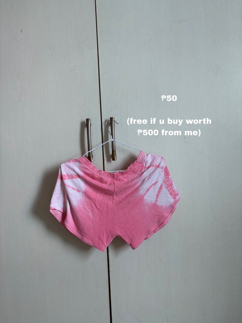 Pink Tie Dye Shorts (Category: Shorts) located in Sariaya. Submitted by starstore.ph (Listing ID 1467888588, Image 1). Description: mop: gcash/maribank mod: jnt/lalamove/grab/meetup (mandaluyong or makati only) - Pink and white tie-dye design - Comfortable elastic waistband - Perfect for lounging or sleepwear - Price: ₱50 only - FREE with a total purchase of ₱500 from my shop - Send a message to order.
