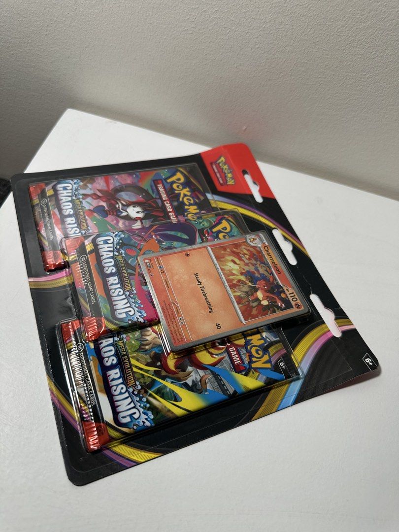 Pokémon Mega Evolution Chaos Rising Booster Pack English (Category: Card Packs) located in Cabanatuan. Submitted by s.kit.27 (Listing ID 1468019606, Image 3). Description: Sealed Pokémon Trading Card Game blister pack from the Mega Evolution Chaos Rising expansion. This set includes three booster packs and a special foil promo card featuring Charmeleon. The packaging is in pristine, unopened condition, making it a great addition for collectors lo