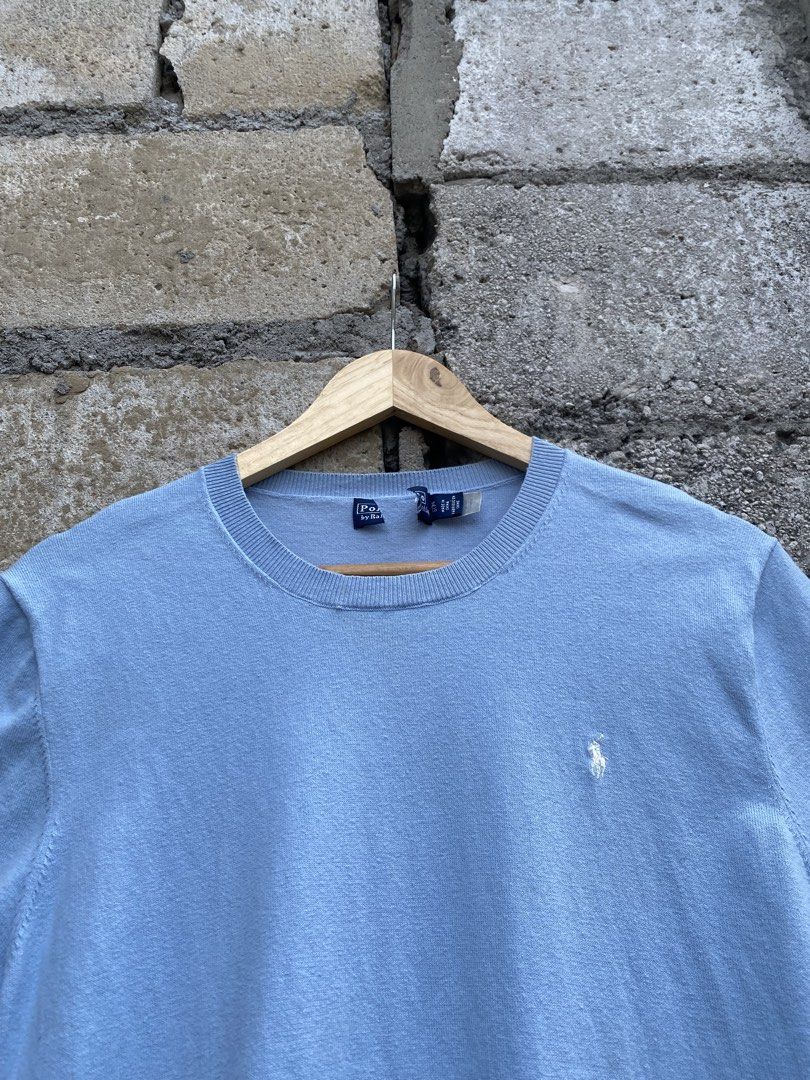 Polo Ralph Lauren Knitted Tops (Category: Others Tops) located in Candaba. Submitted by dejesus.bench17 (Listing ID 1467972672, Image 3). Description: Vintage Polo Ralph Lauren Knitted Tops Unisex -Color: Sky Blue -Condition: Good -Color rate: 9/10 -Issue: None -Dimes: W19 L24 -Price: 750 + ship.
