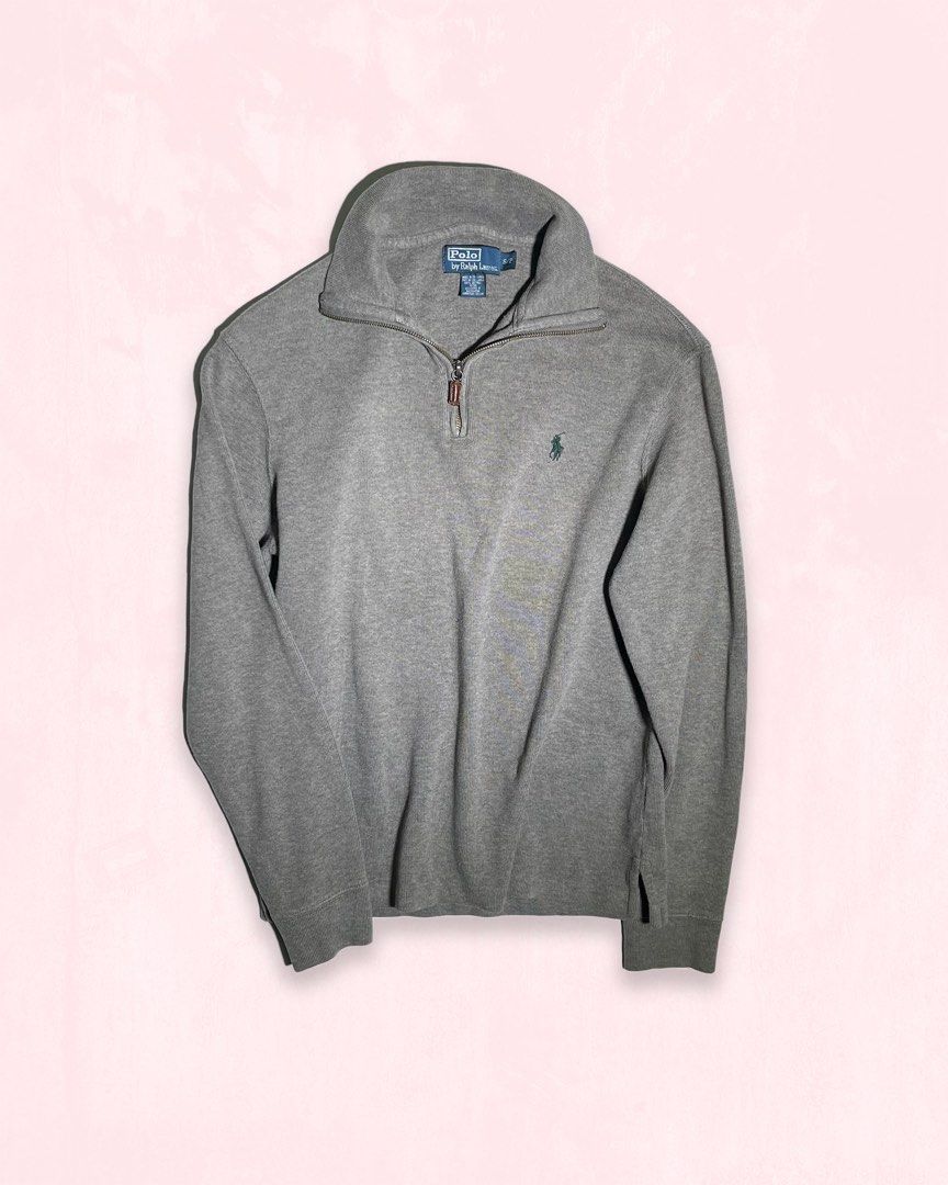Polo Ralph Lauren Quarter Zip Gray Green Logo Pullover Small (Category: Coats, Jackets and Outerwear) located in Quezon City. Submitted by mayidevangelista (Listing ID 1467937675, Image 2). Description: Vintage Polo RL Q Zip - GRAY (S) No. 8B8C8E Authenticated. Washed. Ready to wear. Medium gray balanced, neutral, sits between warm and cool, holds a green pony quietly. Silver tag - older run, boxier fit. Small, great condition. Clean. Color: Neut