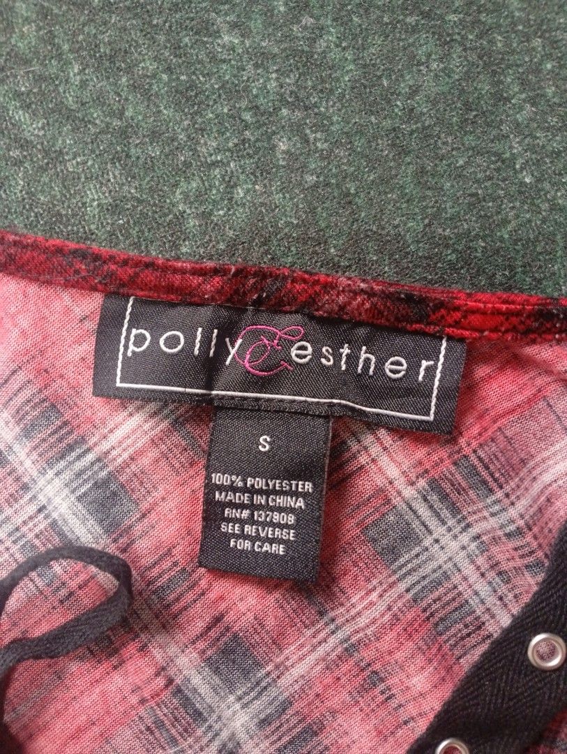 Poly & Esther Red Plaid Lace-Up Top (Category: Longsleeves) located in Santa Maria. Submitted by itsmacmacky (Listing ID 1467996549, Image 3). Description: Poly & Esther Red Plaid Lace-Up Top Brand: Poly & Esther Size: S on tag Color: Red / Black Plaid Material: 100% Polyester Style: Long Sleeve Lace-Up Top Design: Gothic / Grunge / Alternative Style.