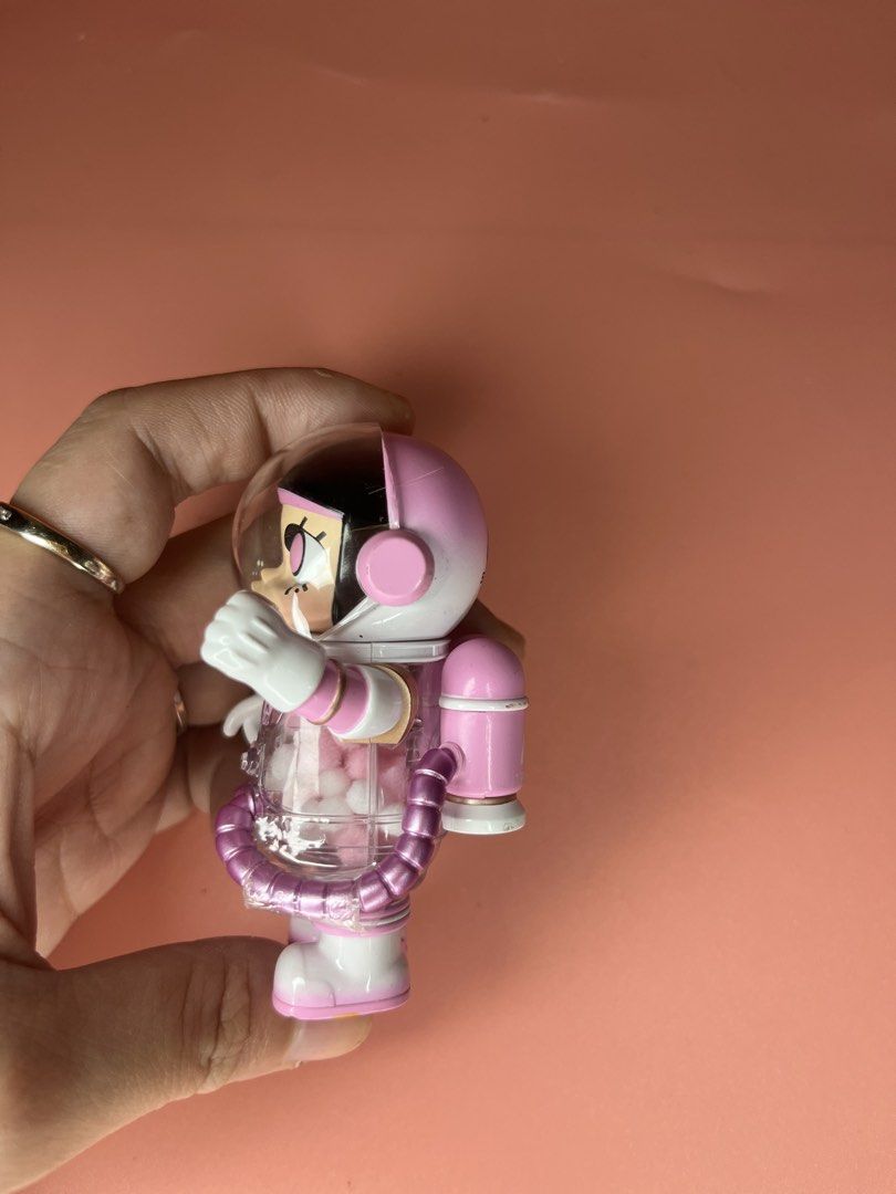 Pop Mart Space Molly Pink Astronaut Figure (Category: Designer & Blind Box Toys) located in Caloocan City. Submitted by snapshop_ph (Listing ID 1468055577, Image 3). Description: - Authentic Pop Mart Space Molly pink astronaut figure - Clear helmet featuring stylish pink visor trim - Intricate white and pink spacesuit design - Equipped with dual oxygen tanks labeled A and B - Excellent, clean condition with no major marks or scuffs.