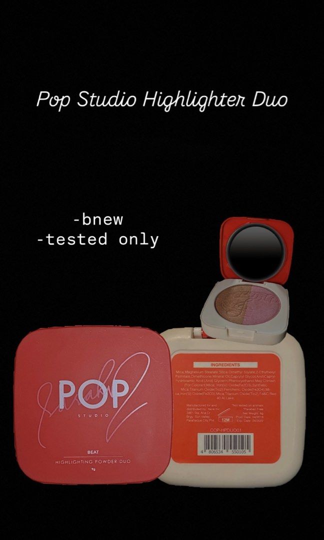 Pop Studio Sarah Geronimo Blush & Highlighter Duo (Category: Makeup) located in Mandaluyong City. Submitted by xeraa1012 (Listing ID 1467889852, Image 1). Description: - Bnew (no box) - Never been used(swatched only).