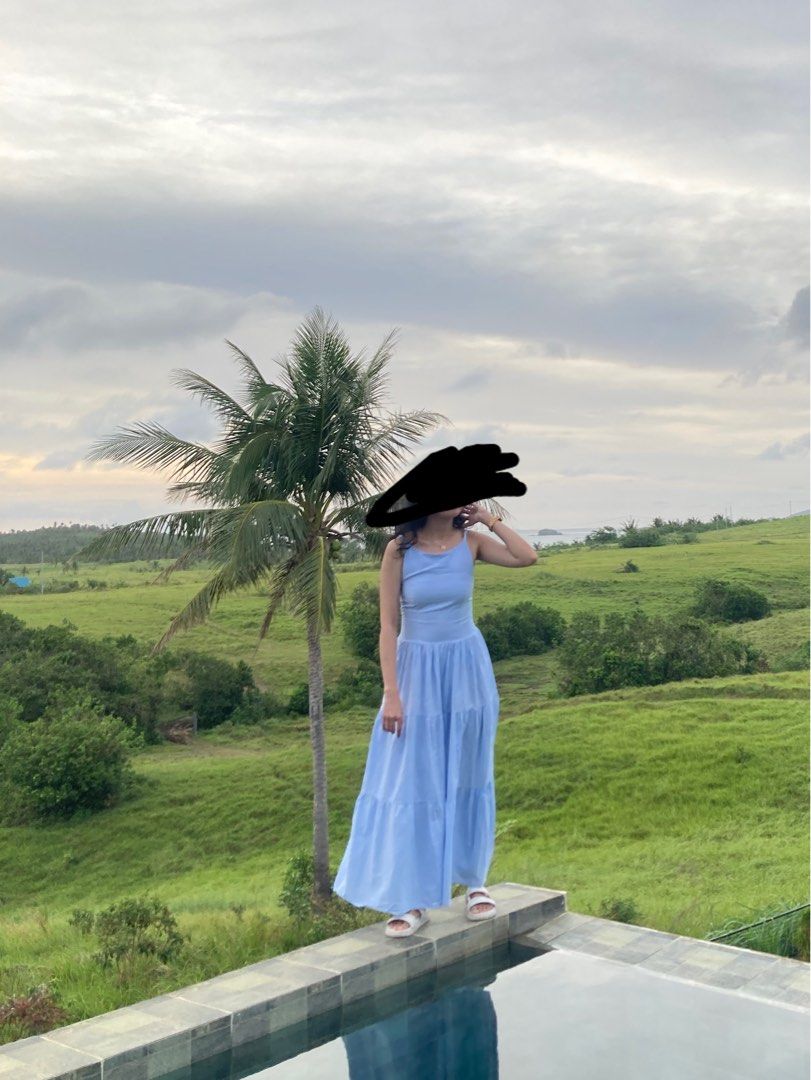 Powder Blue Tiered Maxi Dress (Category: Dresses) located in Manila. Submitted by biancadeclutters (Listing ID 1467979846, Image 1). Description: used twice only for reference: 5'2 height 33 inch bust 29 inch waist.