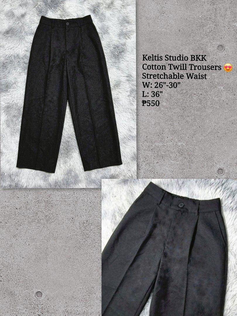 Preloved Keltis Trousers (Category: Other Bottoms) located in General Trias. Submitted by relove_closet8 (Listing ID 1467888380, Image 1). Description: • Washed and never used. • Keltis Studio Bangkok • Pleated and stretchable waist. • Buyer handles shipping fee and book J&T or Lalamove only. • Payment first via bank transfer or e-wallet • No cancellation/return/refund of orders. 📍Lancaster, General Trias (Weekdays) 📍Las Piñas (Saturday & Sunda