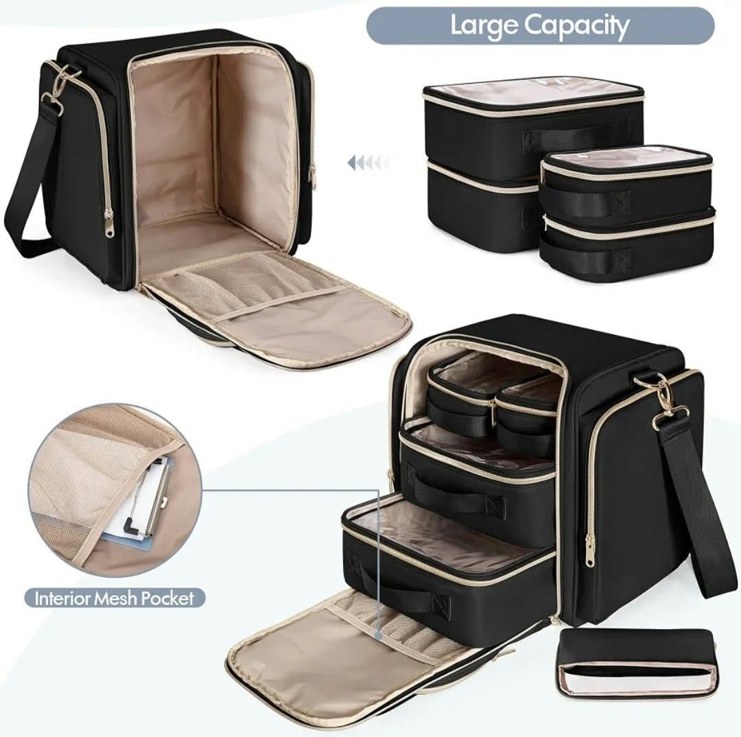 PROVKA Storage Bag (Category: Medical Supplies & Tools) located in Paranaque City. Submitted by calm_youngstore7 (Listing ID 1468034871, Image 2). Description: PROVKA Storage Bag with Removable Pouches, Organizer Bag with Shoulder Strap, Large Travel Bag for Make up or Medical Supplies, Black with gold tone hardware. Product dimensions • 29.2L x 21.6W x 30H centimetres • 【DURABLE MATERIAL】The bag is made of heavy duty nylon fabric for long-term u