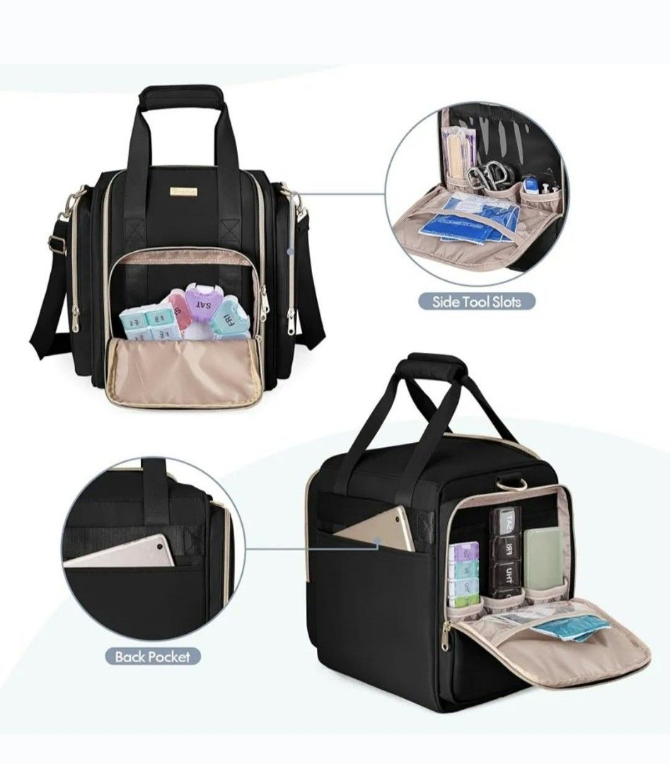 PROVKA Storage Bag (Category: Medical Supplies & Tools) located in Paranaque City. Submitted by calm_youngstore7 (Listing ID 1468034871, Image 3). Description: PROVKA Storage Bag with Removable Pouches, Organizer Bag with Shoulder Strap, Large Travel Bag for Make up or Medical Supplies, Black with gold tone hardware. Product dimensions • 29.2L x 21.6W x 30H centimetres • 【DURABLE MATERIAL】The bag is made of heavy duty nylon fabric for long-term u