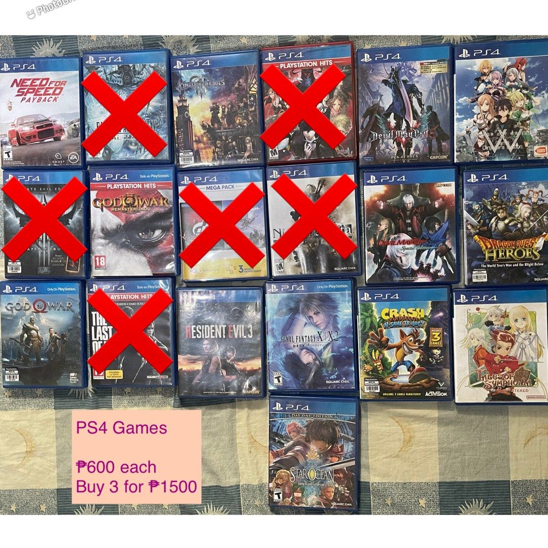 PS4 Games (Category: PlayStation) located in Santa Rosa. Submitted by jjj_aaa (Listing ID 1467964635, Image 1). Description: - Price: ₱600 per game - Special Bundle: Get 3 games for only ₱1500 - Kindly send a message first to check current game availability.