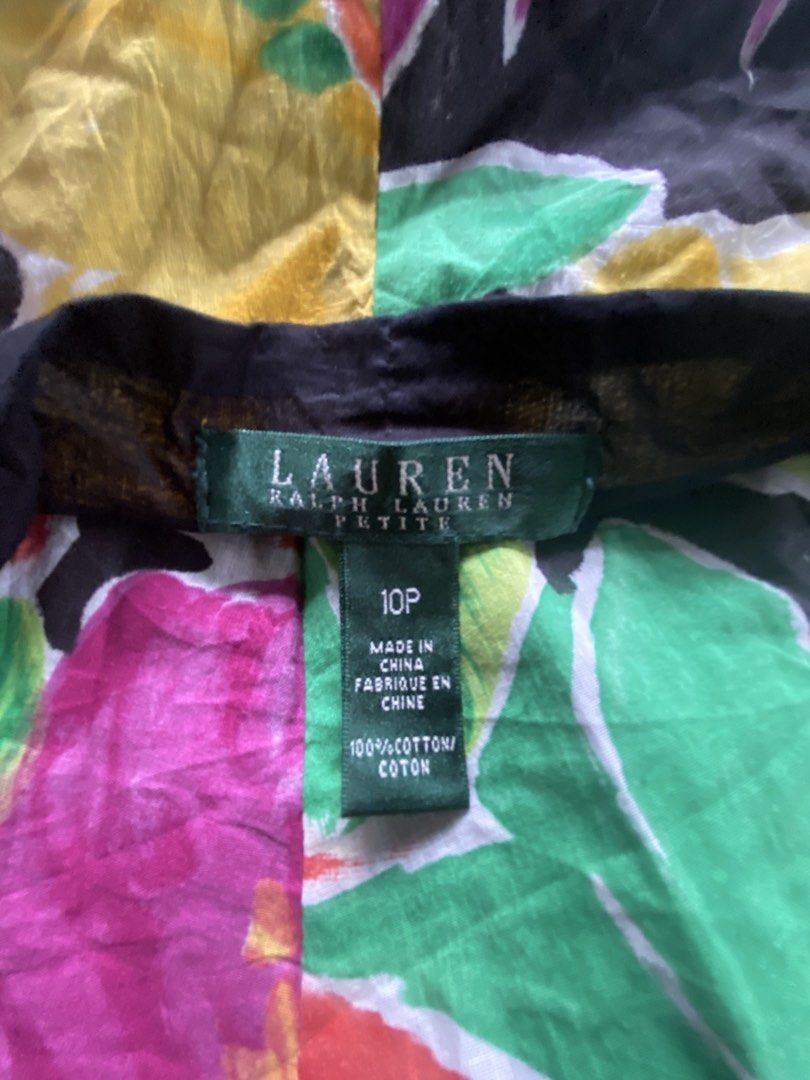 Ralph Lauren Floral Skirt (Category: Skirts) located in Dapitan. Submitted by bolandojh07634 (Listing ID 1468009376, Image 3). Description: - Brand: Ralph Lauren (Petite Size 10P / US L) - Material: 100% breathable cotton, soft and comfortable for tropical weather - Design: Vibrant multicolor tropical floral print with rich shades of pink, yellow, green, and black - Condition: Excellent pre-loved condition (Layer 4) - Care: Machine wash cold, han